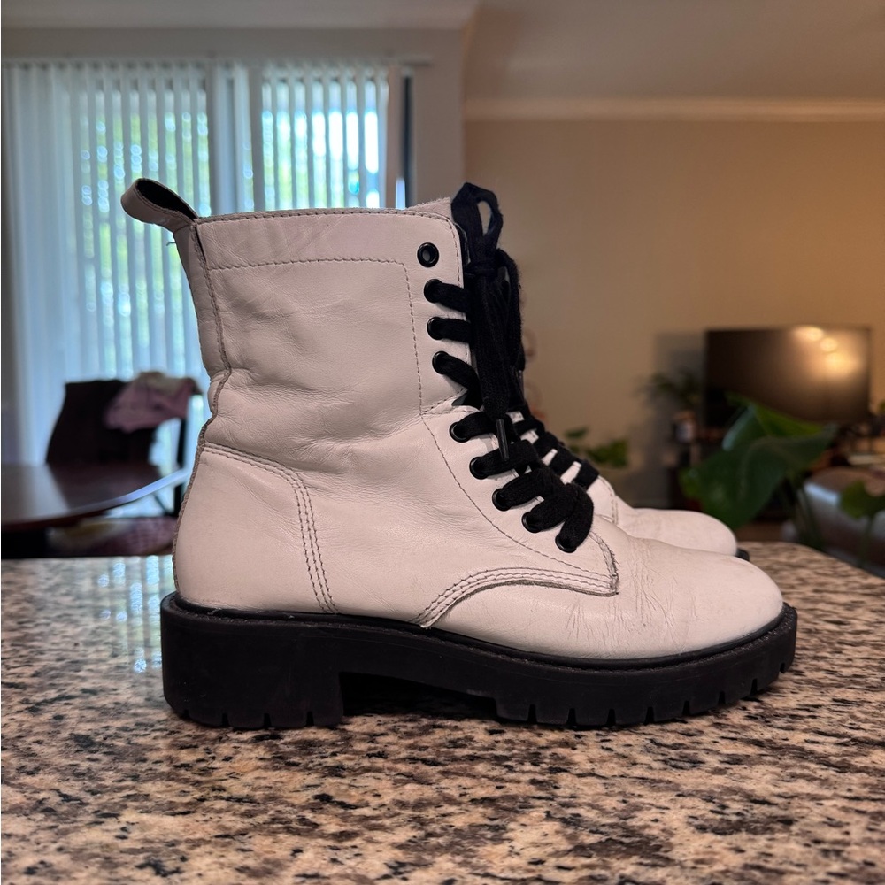 Steve Madden White Leather Combat Boots